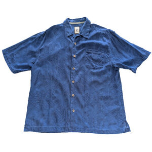 Jamaica Jaxx Silk Textured Vacation Island Shirt – Blue Jacquard Button Front L